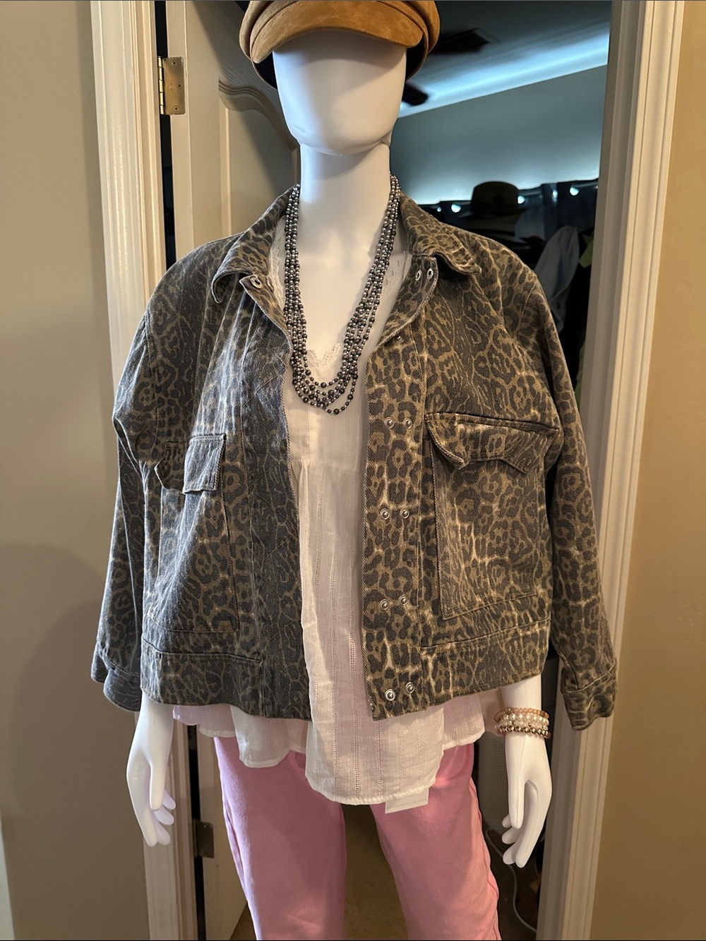 White Birch Leopard Print Jean Jacket